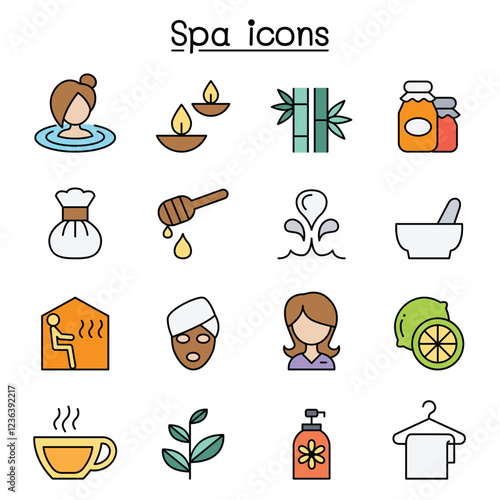 Spa & Alternative therapy icon set in thin line style