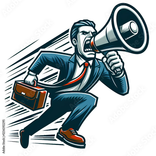 man holding megaphone on white background