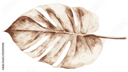 Sepia Tone Botanical Illustration Monstera Leaf, Hand-drawn Vintage Leaf Art, Monstera Vector Drawing, Tropical Botanical Art, Vintage Plant Drawing, Leaf Illustration