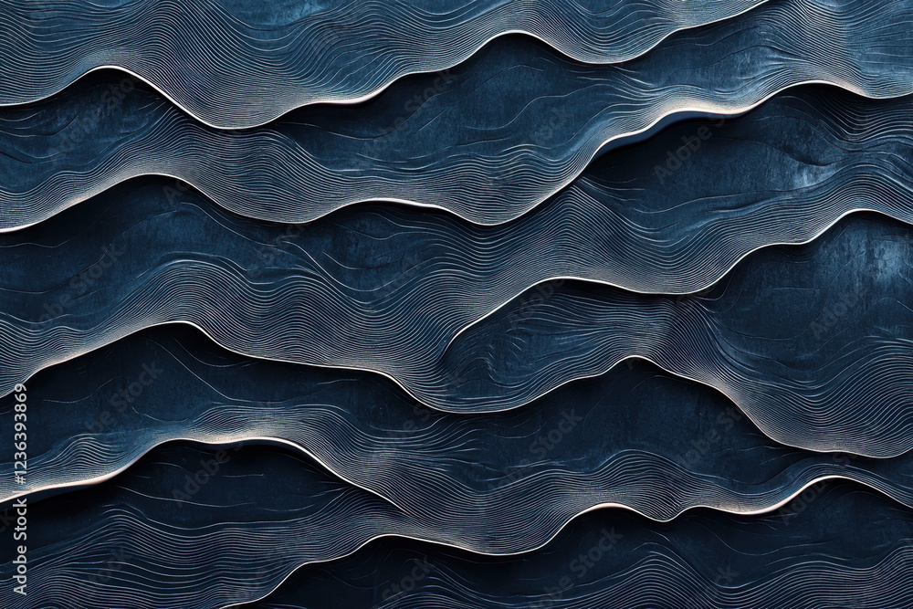 Fototapeta premium Dark textured surface with layered waves resembling deep ocean currents.