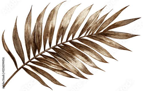 Vintage Palm Leaf Botanical Drawing in Sepia wit