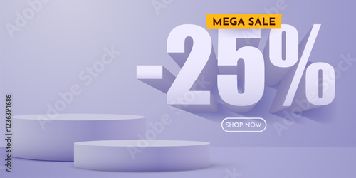 25 percent Off. Discount creative composition. Product presentation, mock up, podium. Sale banner and poster. Vector illustration.