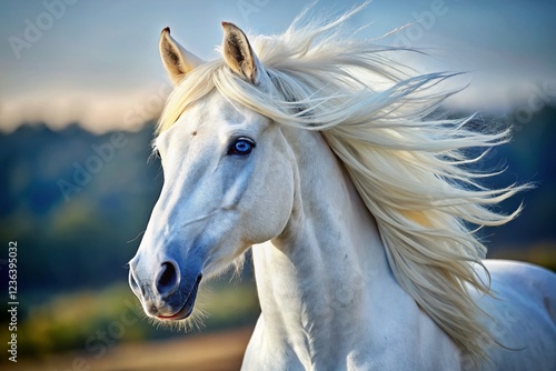 Wallpaper Mural Majestic White Horse Portrait with Striking Blue Eyes - Right Side Composition Torontodigital.ca