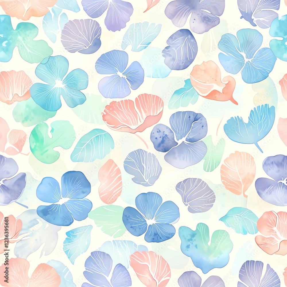 Obraz premium Pastel Watercolor Floral Pattern: A Delicate Seamless Design of Soft Hues and Elegant Blooms