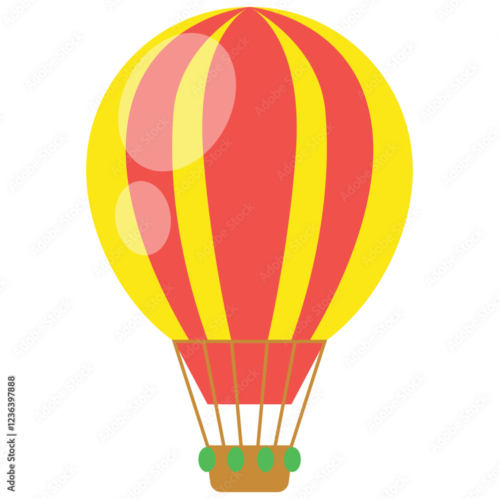Naklejka premium Colorful hot air balloon with spheres below, perfect for travel posters, adventurethemed designs, childrens books, or playful event invitations.