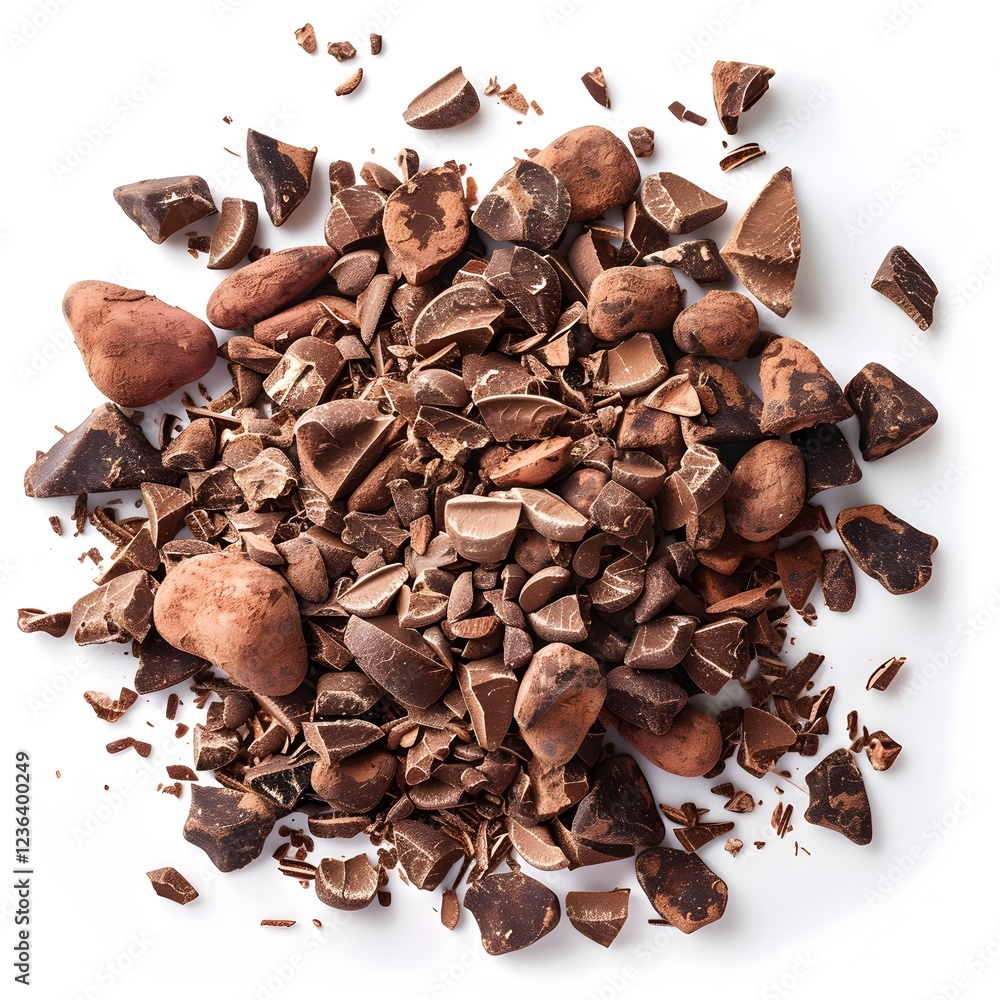 Obraz premium Mixed Chocolate Pieces and Cocoa Beans on White Background