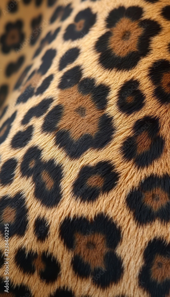 This captivating close-up showcases the intricate and mesmerizing patterns of a leopards fur, featuring a blend of rich golden hues and bold black spots. The image highlights the unique floral-like This captivating close-up showcases the intricate and mesmerizing patterns of a leopards fur, featuring a blend of rich golden hues and bold black spots. The image highlights the unique floral-like