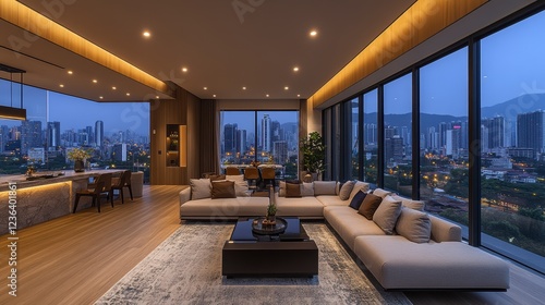 Wallpaper Mural Modern apartment, city night view, living room, relaxation Torontodigital.ca