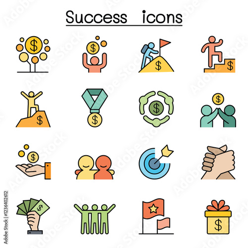 Success icon set in thin line style