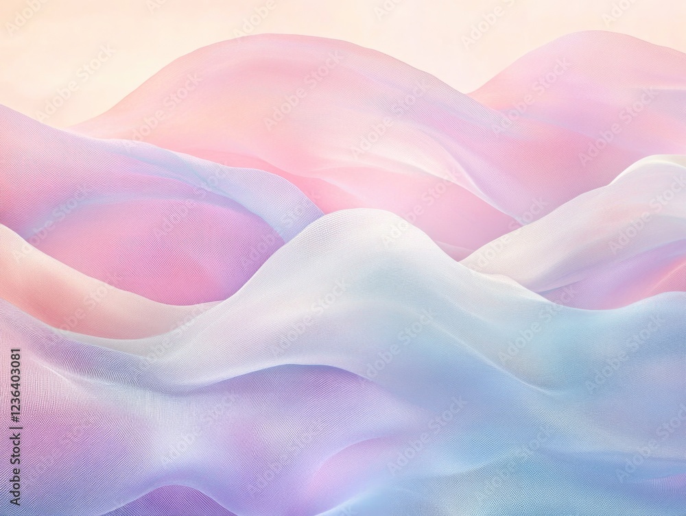 Obraz premium Abstract digital illustration of a gentle mountain landscape with pink and blue tones, evoking a serene and mystical atmosphere.