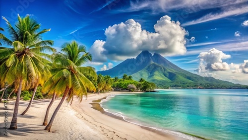 Panoramic View of Montserrat Volcano & Antigua Beach: Caribbean Paradise photo