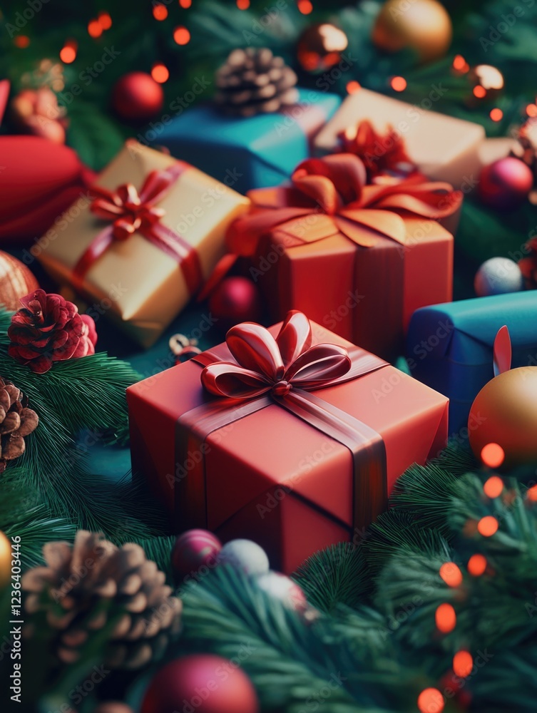 Colorful gifts under pine tree Colorful gifts under pine tree