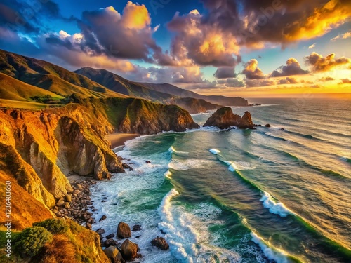 Panoramic View of Ragged Point, California Coastline - Dramatic Cliffs and Ocean photo