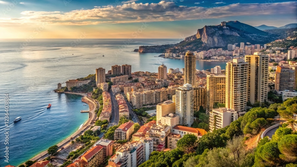 Fototapeta premium Monte Carlo Cityscape Overlooking Mediterranean Sea
