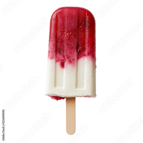 Creamy popsicle with red fruit swirl, perfect for summer treats. PNG, isolated on white/transparent background