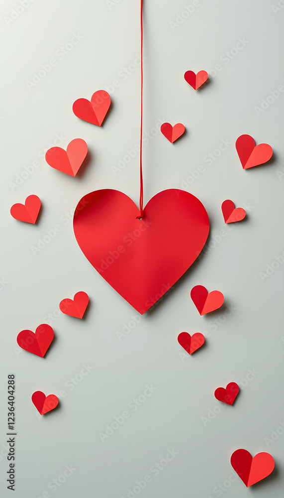 Red heart paper love of red frame, clipart style. isolated with white shades Red heart paper love of red frame, clipart style. isolated with white shades