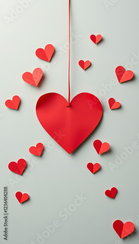 Red heart paper love of red frame, clipart style. isolated with white shades