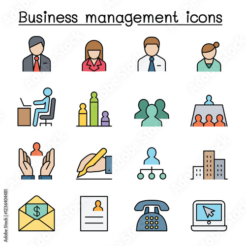 Business management icon set in thin line style