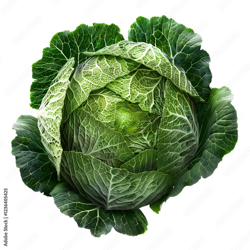Obraz premium Fresh Green Cabbage with Detailed Leaf Texture and Vibrant Color