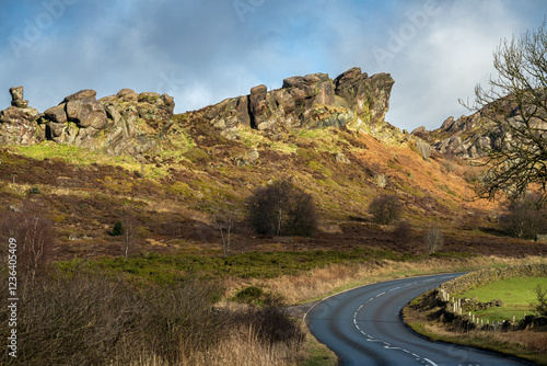 Ramshaw Rocks winter sunrise in the Staffordshire Peak District National Park, England, UK. photo