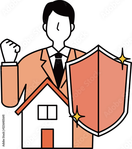 住宅保険と男性のイラスト