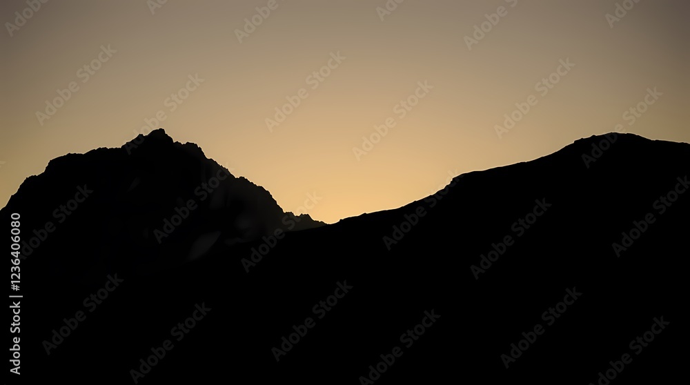 Fototapeta premium Silhouette of mountains against golden sunset sky in serene landscape. Generative AI