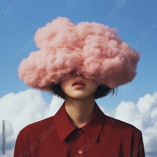 Dreamy Pink Cloud Over a Thoughtful Individual