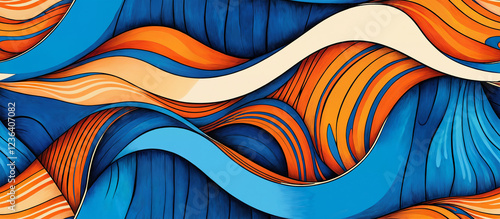 Pattern. Colorful Abstract Waves Art with Blue and Orange Tones