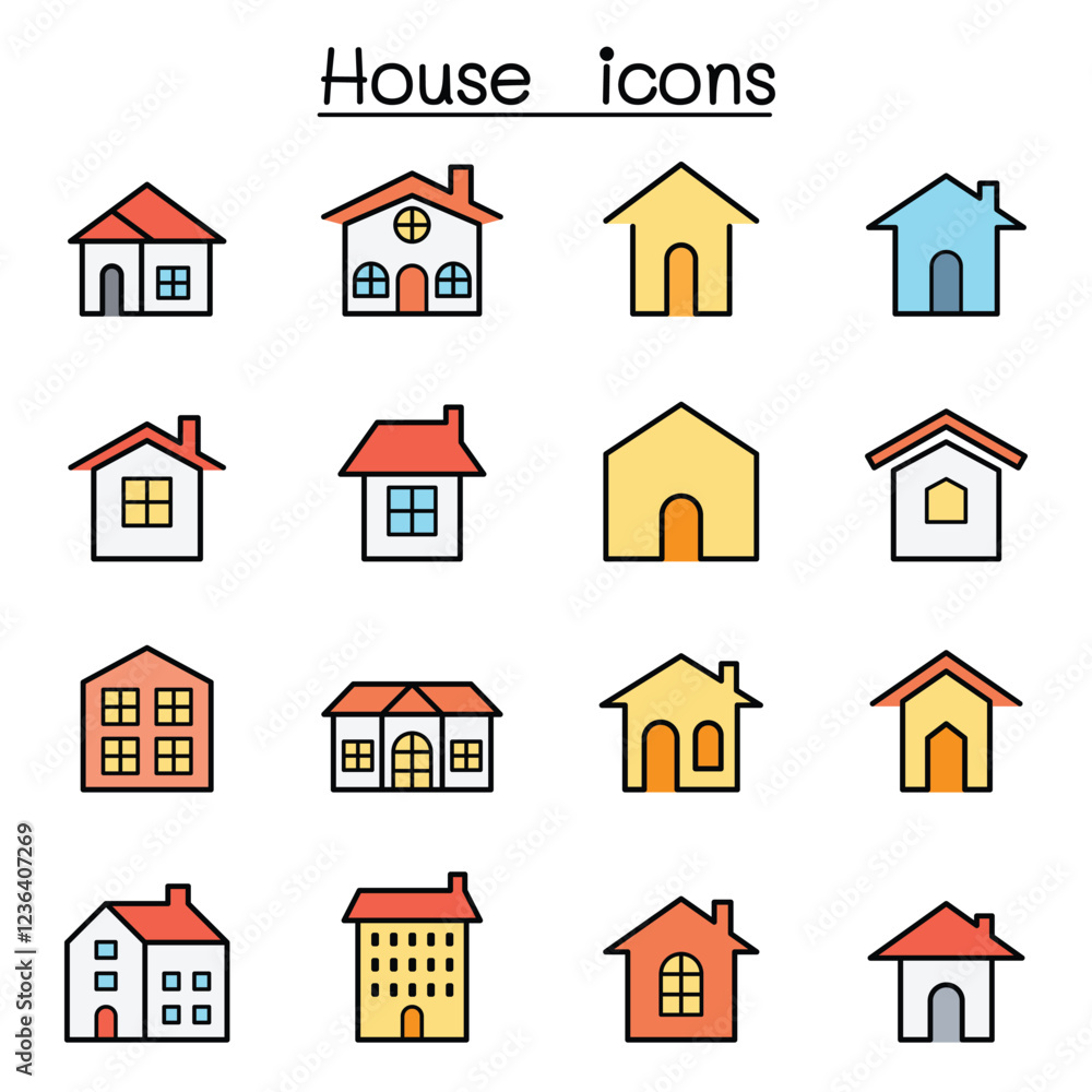 House icon set in thin line style House icon set in thin line style