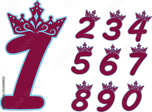 Decorative numbers 0-9 cake topper with crown, Birthday decoration, Layered papercut 