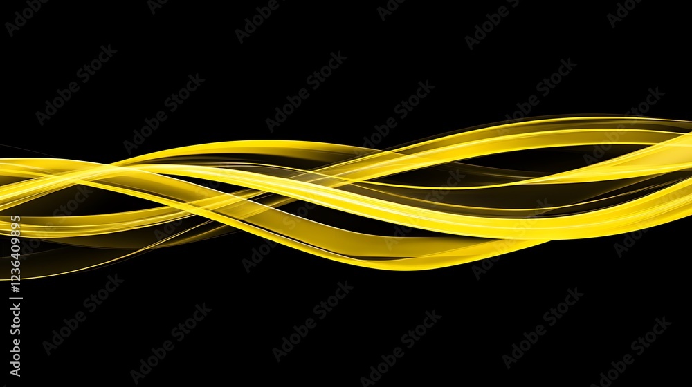 Abstract Yellow Waves Flowing on Black Background Abstract Yellow Waves Flowing on Black Background