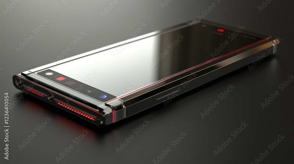 A futuristic smartphone with a pop-up selfie camera and ultra-thin bezels. A futuristic smartphone with a pop-up selfie camera and ultra-thin bezels.