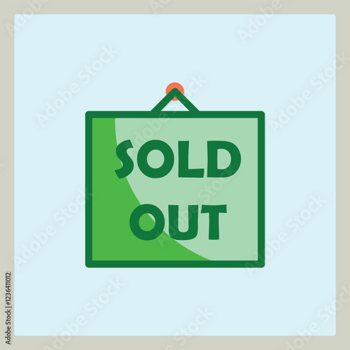 Green Sold Out Sign Hanging on a Pale Blue Background for Retail and E-commerce