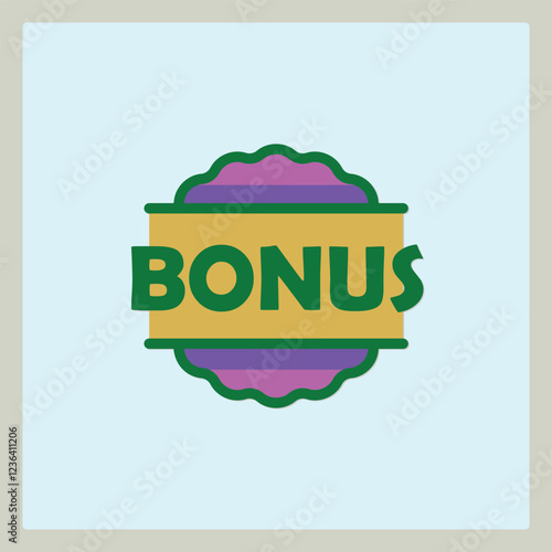 Green Bonus Text in a Gold and Purple Label Icon design for promotional use