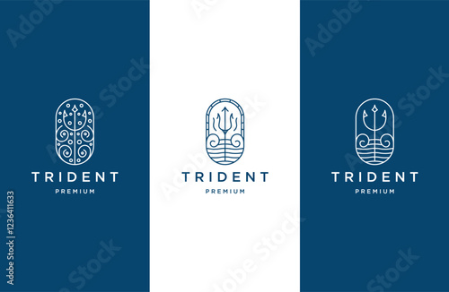 Trident with line art style logo icon design template flat vector