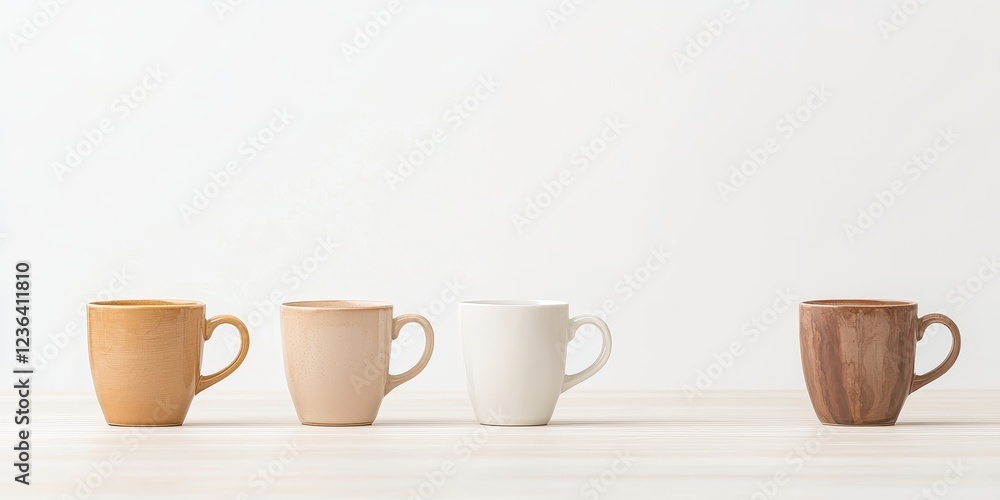 Elegant Display of Four Minimalist Coffee Mugs Elegant Display of Four Minimalist Coffee Mugs