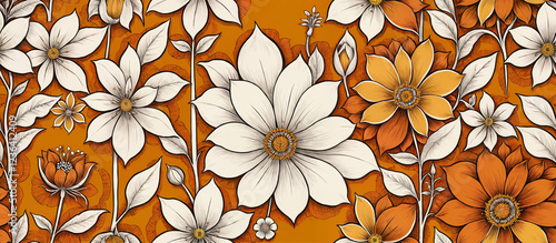 Wallpaper Mural Pattern. Colorful Floral Pattern on Orange Background Torontodigital.ca
