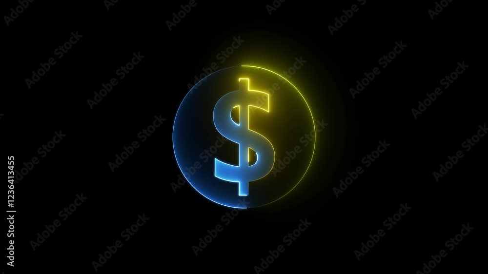 neon circle and doller icon animation with black background.. neon circle and doller icon animation with black background..