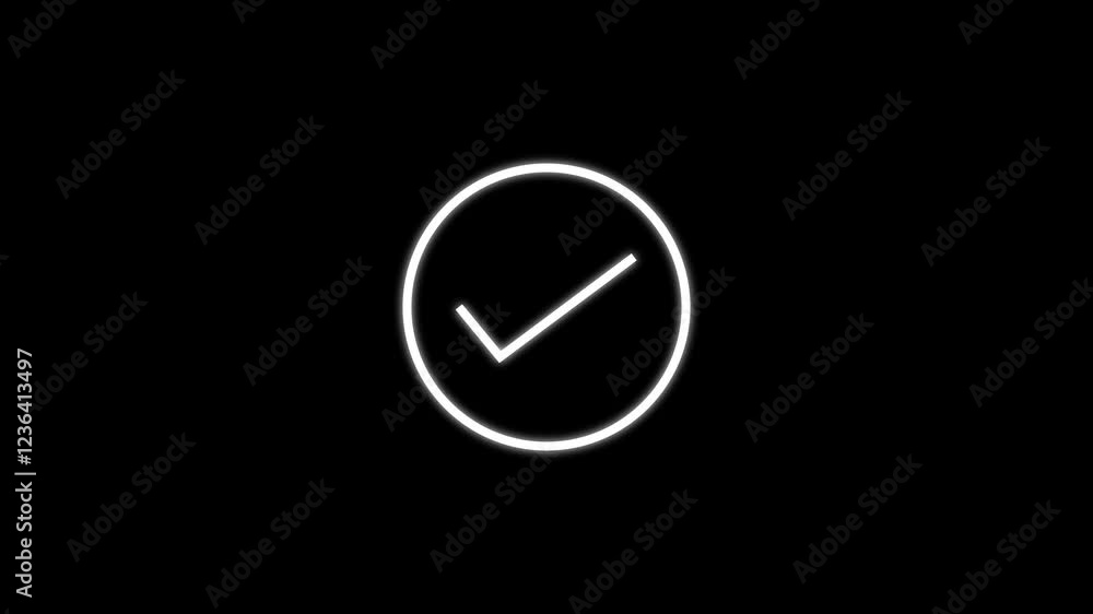 Cheak mark icon neon sign. Check mark icon animation on black background. Cheak mark icon neon sign. Check mark icon animation on black background.