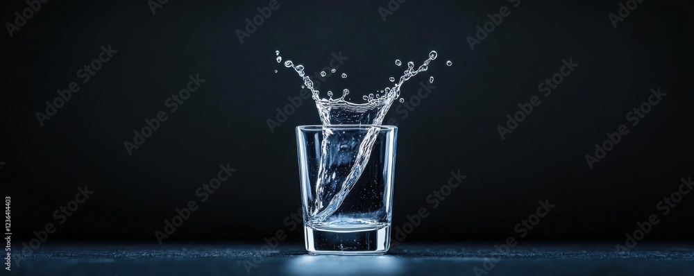 Obraz premium Splashing water from a glass studio high-speed photography dark background close-up liquid dynamics