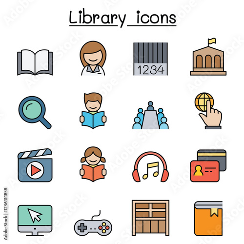 Library icon set in thin line style