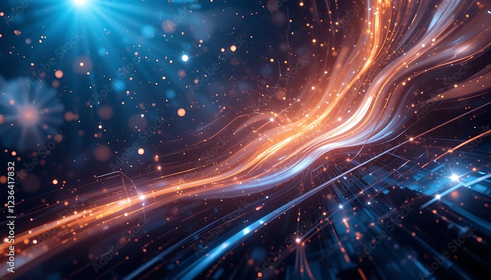 Naklejka premium Abstract glowing lines and particles digital art