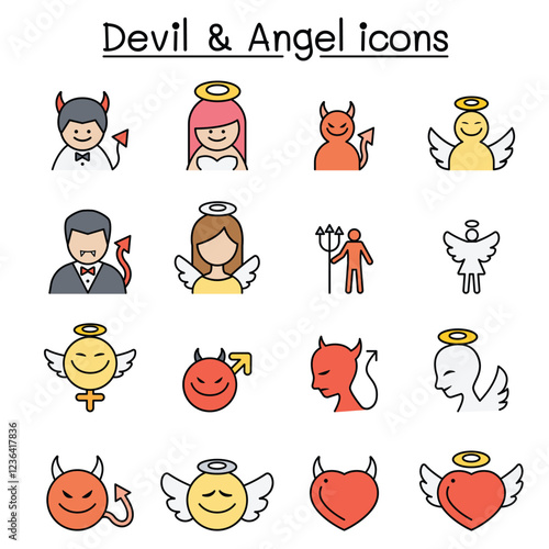 Devil & Angel icon set in thin line style