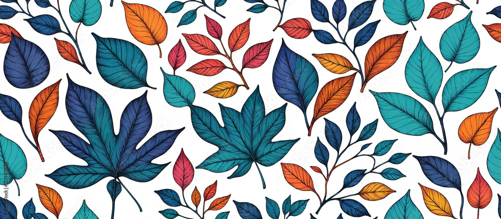 Obraz premium Pattern. Colorful Leaves Pattern Design for Decoration
