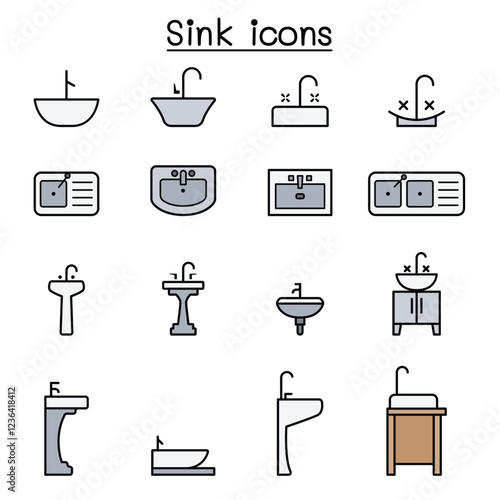 Sink icon set in thin line style