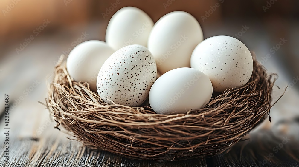 A springtime Easter arrangement featuring a decorative nest with pastel-colored eggs and small decorative birds. A springtime Easter arrangement featuring a decorative nest with pastel-colored eggs and small decorative birds.