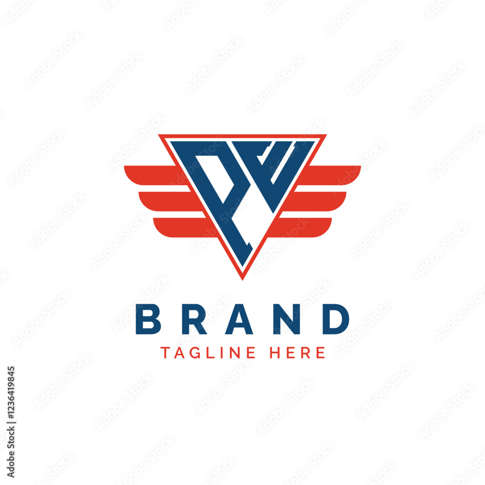 Patriotic PE Logo Initials. Letter PE Winged Logo. Red and Blue Triangle PE with Wing for Aviation, Delivery Services, Sports, Military and Security Agencies Patriotic PE Logo Initials. Letter PE Winged Logo. Red and Blue Triangle PE with Wing for Aviation, Delivery Services, Sports, Military and Security Agencies