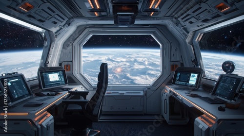 Wallpaper Mural Futuristic Control Room Overlooking Earth from Space Station Window Torontodigital.ca