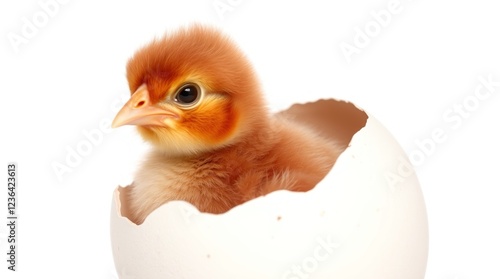 Adorable Baby Chick Hatching From Egg White Background photo