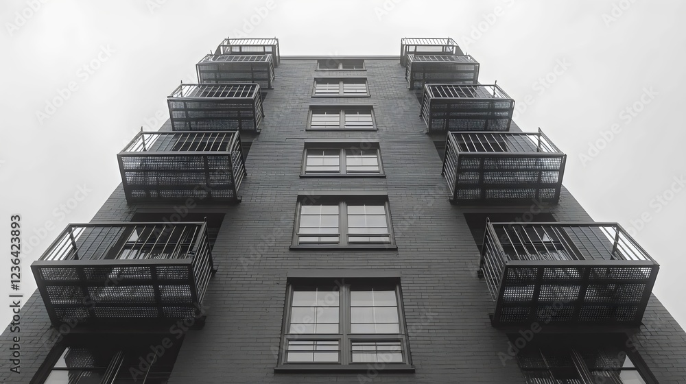 A tall building with balconies and windows A tall building with balconies and windows